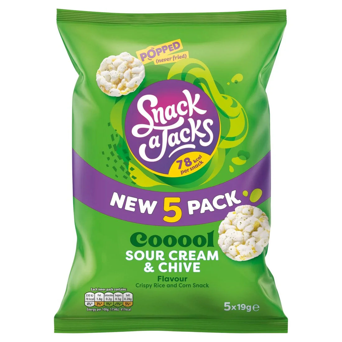 Snack a Jacks Sour Cream & Chive Rice Cakes Multipack, 5 Snacks