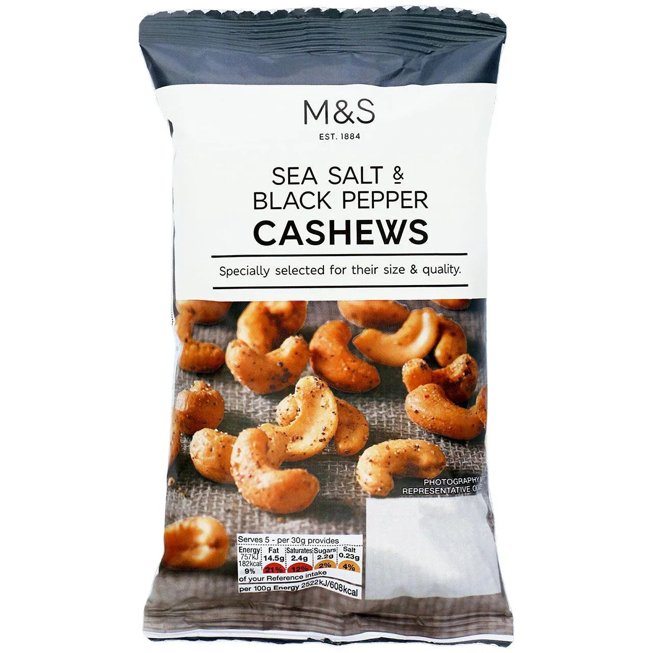 M&S Premium Sea Salt & Black Pepper Cashews - 150g Pack