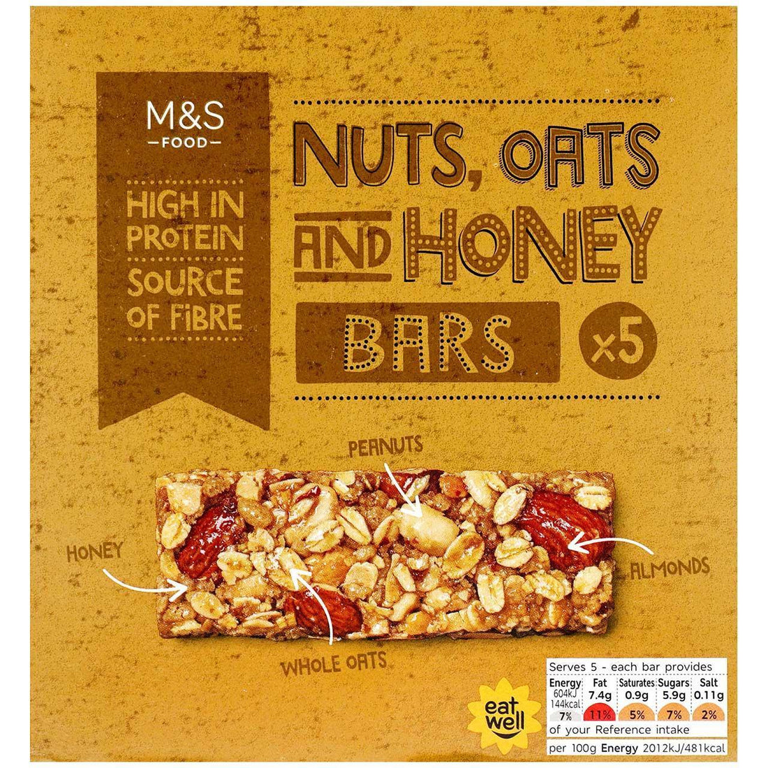 M&S Nuts Oats & Honey Cereal Bars 5 x 30g