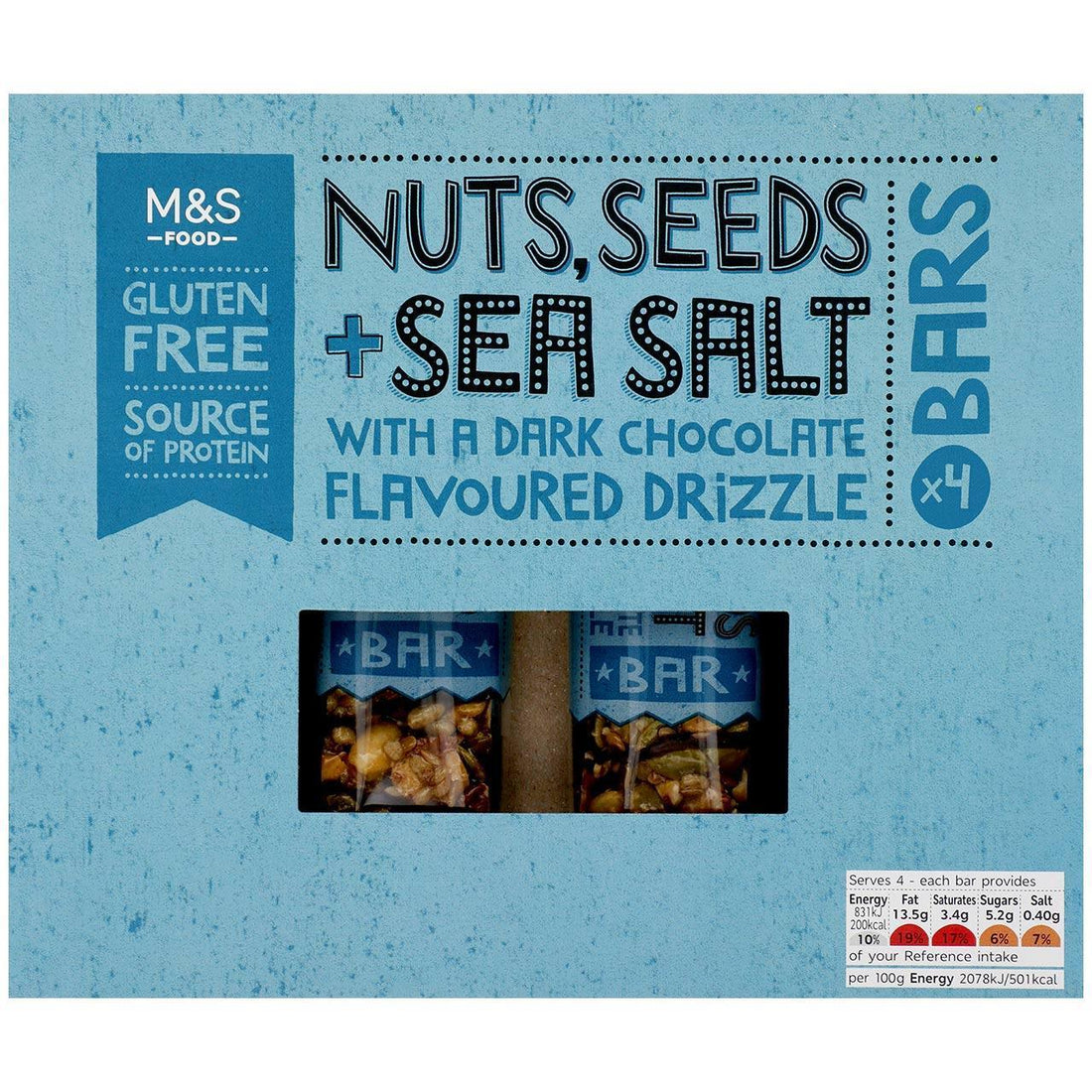 M&S Nuts Seeds & Sea Salt Bars 4x40g