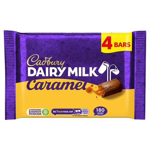 Cadbury Dairy Milk Caramel Chocolate Bar 4 Pack Multipack 148g