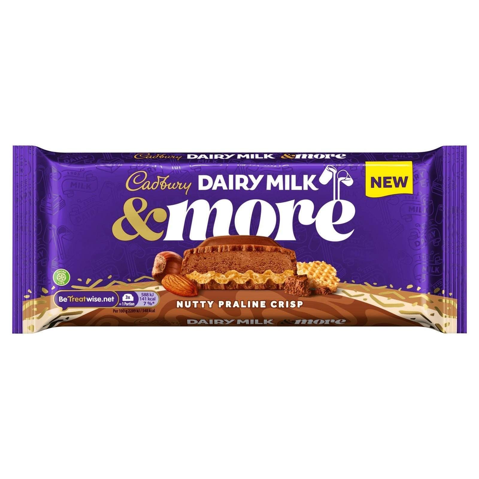 Cadbury Dairy Milk & More Nutty Praline Crisp Chocolate Bar 180G