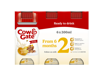 Cow & Gate 2 Follow On Baby Milk Formula Liquid Ready to Feed 6-12 Months 6x200ml