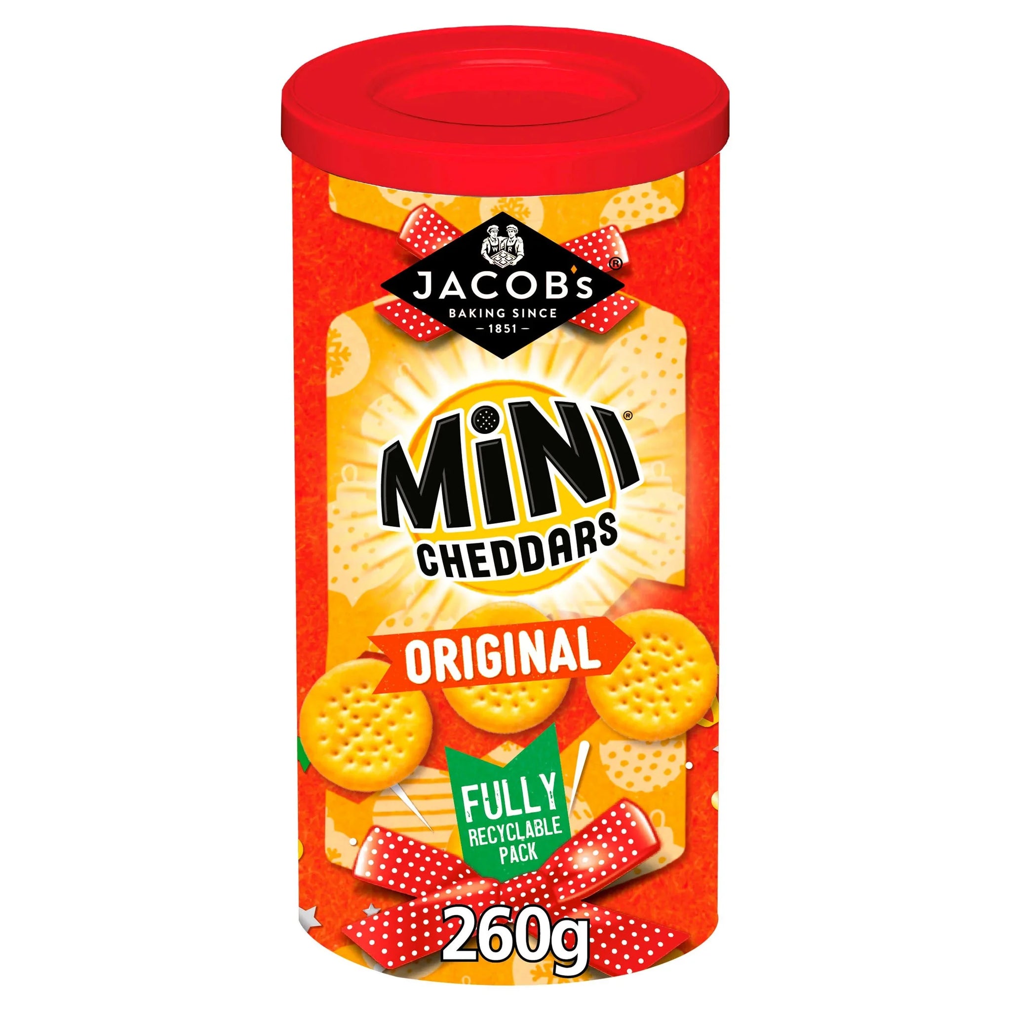 Jacob's Mini Cheddars Original Cheese Baked Snacks Christmas Tub 260g